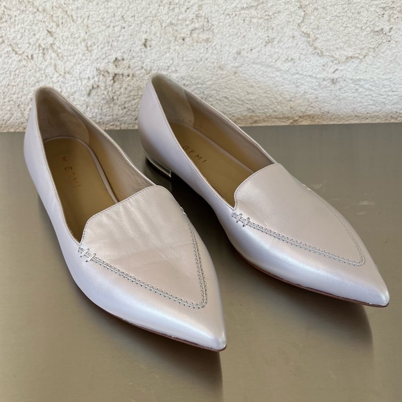 M. Gemi Argento Pointed Toe Champagne Metallic Shimmer Flats Loafers 42